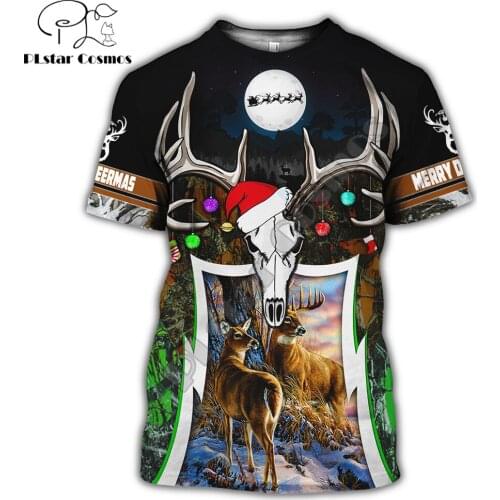 2022 Summer new Cool Hipster Men t-shirt Merry Christmas Deer Hunting 3D Printing Short sleeve T shirt Unisex Casual tops TX223