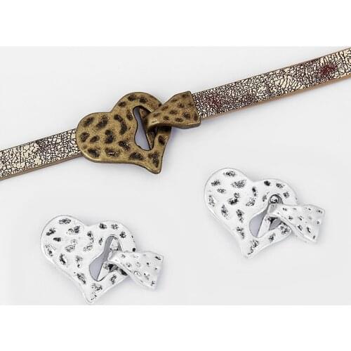 3sets Antique Bronze Hammered Craft Heart Hook Clasp For 10x2mm Flat Leather Cord Bracelet Jewelry Findings Components