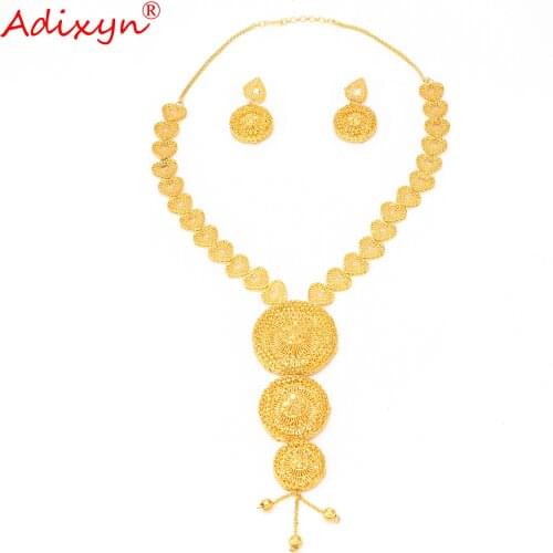 Adixyn Big Size Necklace Earrings Jewelry Set for Women Wedding 24K Gold Color Set Arab India Bridal Dubai Wedding Jewelry N102I