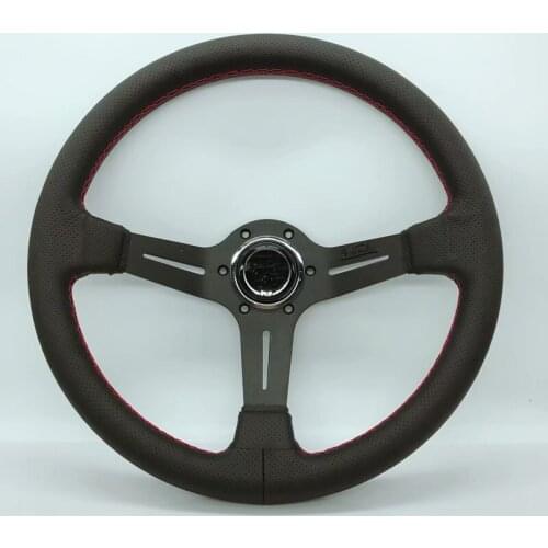 Car Decoration 35CM 6 Bolt Aluminum Leather Car Racing Steering Wheel Mid Deep Dish Horn Button Universal Black/Titanium/Silver