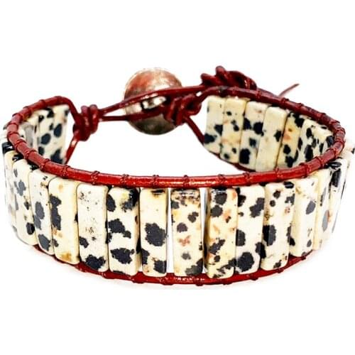 Dalmatian Stone Wrap Bracelets Bohemian White and Black Natural Stone Tube Beads Bracelet Jewelry for Women Gifts Dropship