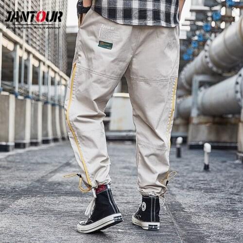 Off-white Harem Pants Men 2021 Spring Mens Joggers Summer Cargo Pants Streetwear Multi-pocket Stripe Casual Man Trousers Brand