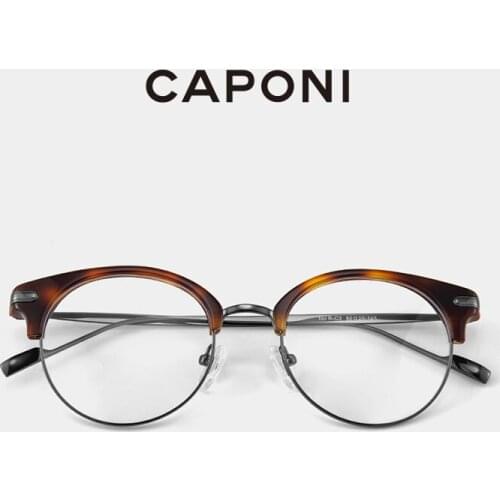 CAPONI Titanium Frame Glasses Women Retro Round Amber Acetate Frame For Female Blue Light Blacking Computer Eyeglasses BF2120