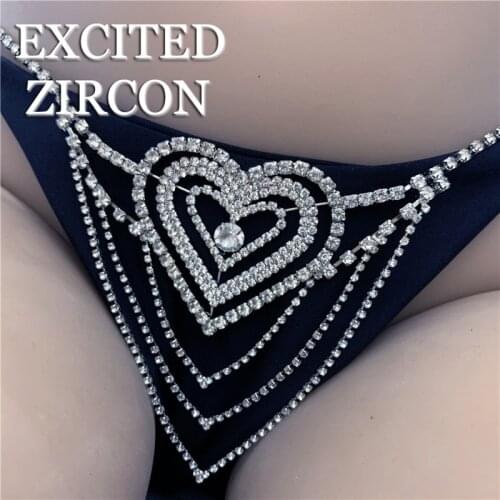 New sexy and charming fashion peach heart body chain thong rhinestone crystal waist chain underwear Valentines Day gift