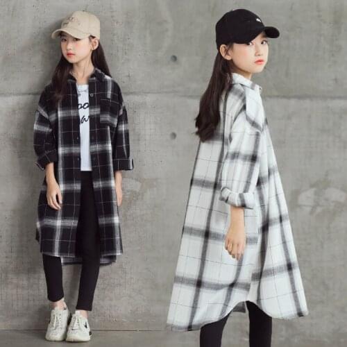 Girls Long Plaid Shirts Dresses 2020 Autumn Clothes Teenagers School Blouses For Girls Dress Children Blouse Kids Clothing 5-17Y