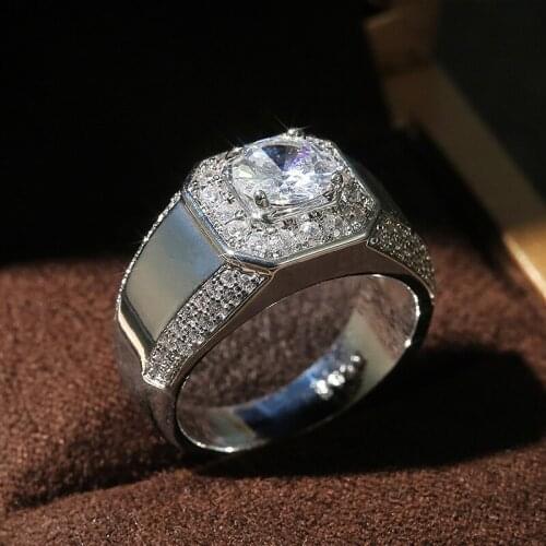 Huitan Luxury Male Wedding Ceremony Rings Cubic Zirconia Dazzling Engagement Rings for Men Classic Timeless Jewelry Dropshipping