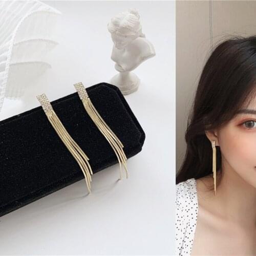 Korean Elegant Rhinestone Metal Chain Tassel Pendant Drop Earrings for Women Girls Teens Jewelry Earrings 2021 Trend New Arrival