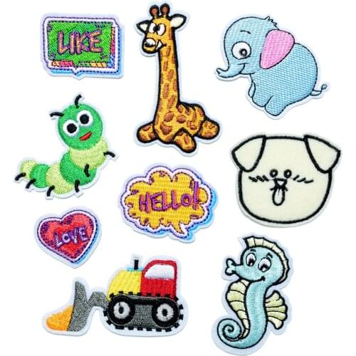 Creative embroidery cloth stickers cartoon cute animal bulldozer pattern diy bag shoes and hats decorative accessories