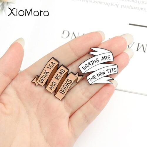 Ribbon Simple Casual Style Wood Color White Enamel Broochs Word Letter Pins Shirt Lapel Badges Gift For Friends Custom Jewelry