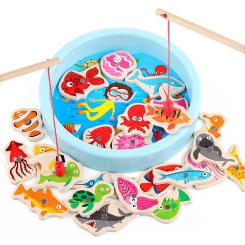 Magnetic Wooden Fishing Game Toy for Toddlers - Number Fish Catching Counting Preschool Board Games Toys Kids Gift