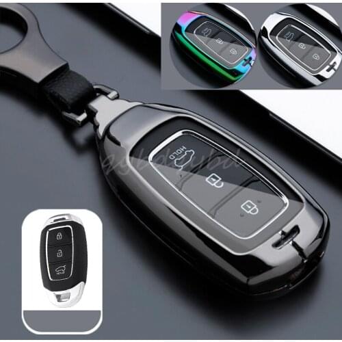 Metal+TPU Remote Start Car Key Case Cover Shell Protector Holder Auto Accessories Keychain Skin For Hyundai Santa Fe Verna Ix35