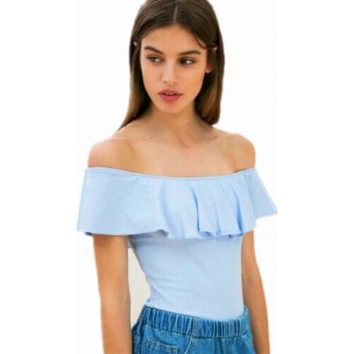 Fashion short Sleeve Slash Neck T Shirt Women 2020 Spring Sexy Off Shoulder Tops,black white cotton ruffles Tees Blusas S- 6XL