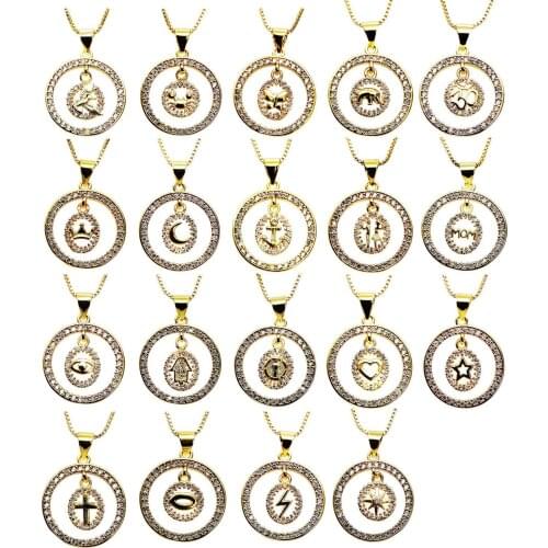 Fashion Zircon Pendant necklace chain moon stars pendant MOM elephant cross Pendant necklace copper chain jewelry necklace