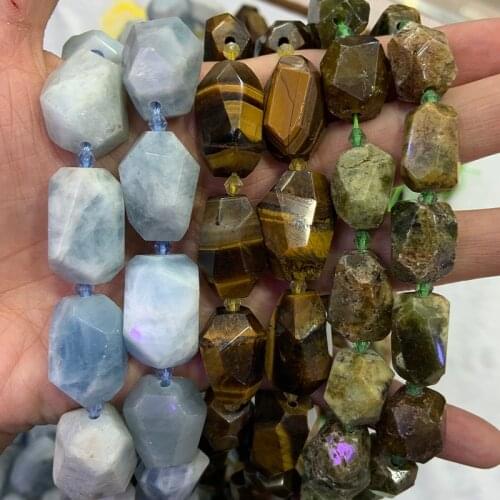 Natural Aquamarine Tiger Eye Garnet Stone Beads 15'' Faceted Irregular DIY Loose Beads For Jewelry Making Women Beads Necklace