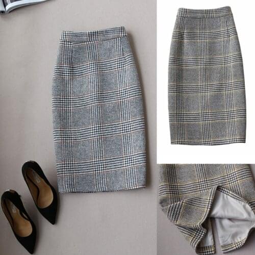 Autumn Winter Chic Plaid Skirt Office Ladies Elegant Suit Skirt Knee-length Fashion One Step Bud Skirt