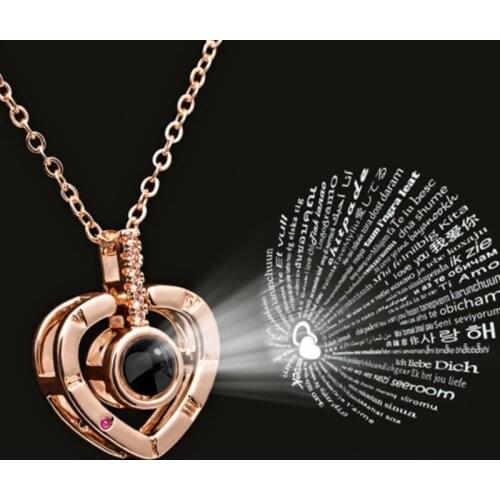 100 Languages I Love You Projection Necklace For Women Romantic Memory Pendant Lover Couple Jewerly Valentines Day Gift