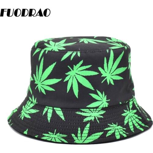 FUODRAO New Panama Women Reversible Bucket Hats Leaf Printed Hip Hop Sun Hat Men Cotton Casual Fisherman Hats Caps M54