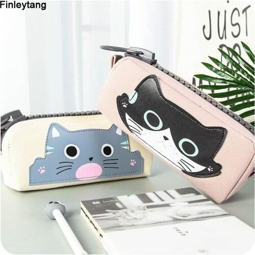 Pencil Case Cat Kawaii Large Zipper School Supplies Canvas Pencil Bag Boy Girl Gift Creative Large Capacity PencilBox Stationery