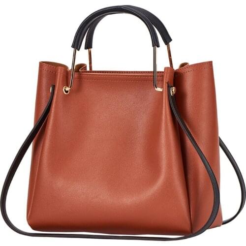 Women Casual Large Capacity Handlebag Brand Design Luxury Bucket PU Shoulder Bag Solid Color Bucket Bag with Double Thin Straps