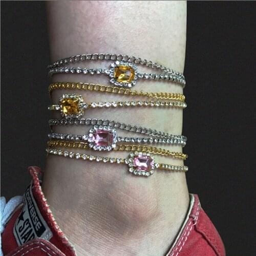 Simple Large Crystal Woman Anklet Full Rhinestone Luxurious Fashion Necklace Chokers Hip hop Punk high-heeled shoes Accessorie