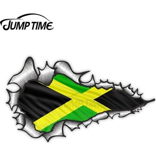 Jump Time Ripped Torn Metal Design With Jamaica Jamaican Flag Motif External Vinyl Car Sticker for Windows Bumper