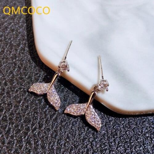QMCOCO 925 Silver Cubic Simple Zircon Fishtail Eardrop For Women Elegant Classic Party Jewelry Trendy Ear Ornaments