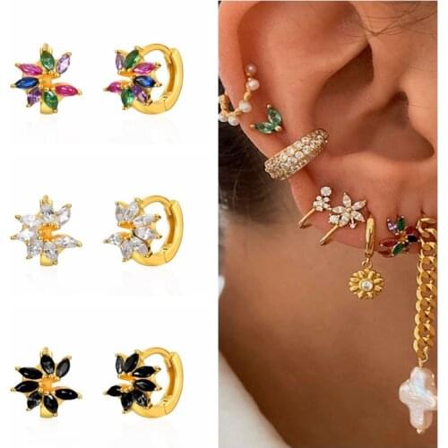 Viny 2021 Trend Vintage Pendientes Plata 925 Sterling Silver Earrings For Women Piercing Earrings Hoop Multicolored Zircon Wheel
