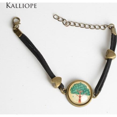 Green bronze round green tree metal velvet bracelet fashion women jewelry romantic christmas gift for lady