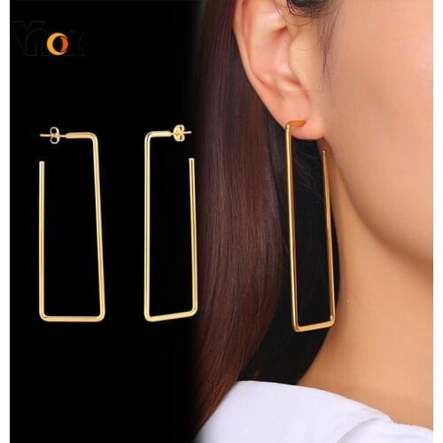 Vnox Geometric Oversize Earrings for Women Solid Glossy Stainless Steel Anti Allergy Jewelry
