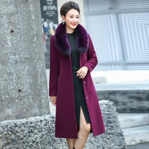 Fox Natural Fur Collar Wool Coat Female Long Cashmere Jacket Women Korean Woolen Jacket winter Autumn Overcoat W2669999