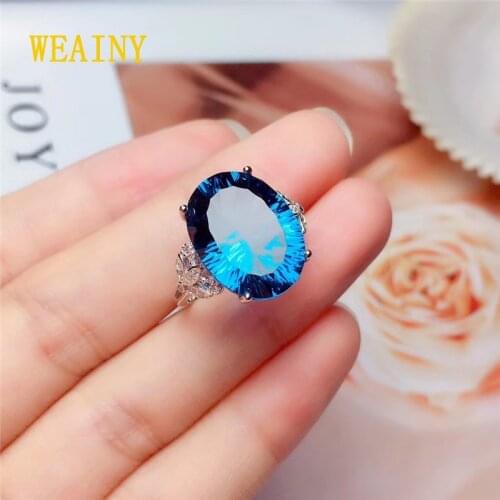 WEAINY Gem Stone King S925 Sterling Silver Natural London Blue Topaz Womens Solitaire Ring (11 Ct, Gemstone Birthstone )