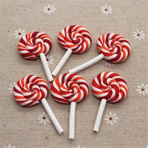 10pcs Kawaii Clay Orange Pastel Swirl Lollipop Candy Flatback Cabochon DIY Decorative Craft Scrapbooking Accessories,28*45mm