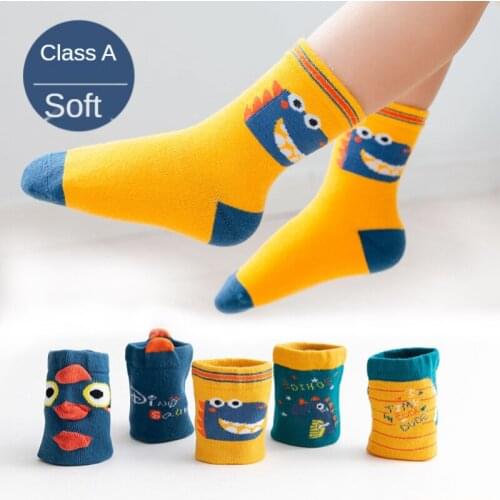 5 Pair/Lot Kids Soft Cotton Socks Baby Boys Girls Cartoon Dinosaur Socks 1-9 Years Children Autumn Winter Sports Socks