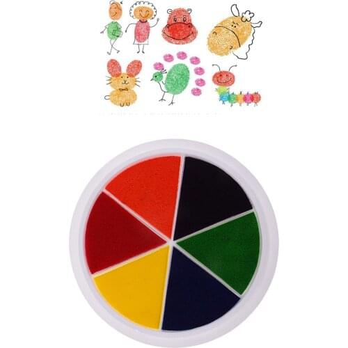 6 Colors Large Round Ink Pad Stamps Kids Finger Paint DIY Craft Cardmaking