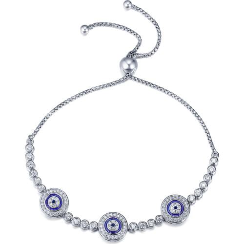 BAMOER New Arrival Genuine 925 Sterling Silver Luxury Round Blue Eyes Clear Cubic Zircon Crystal Tennis Bracelet Jewelry SCB002