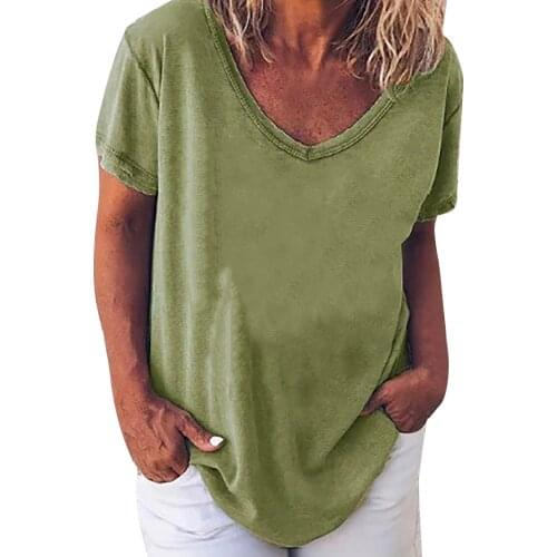 Plus Size Womens Tops And Blouses Women Summer Loose V-neck Solid Stitching Short-sleeved Blouse Tops Blusas Mujer De Moda 2021