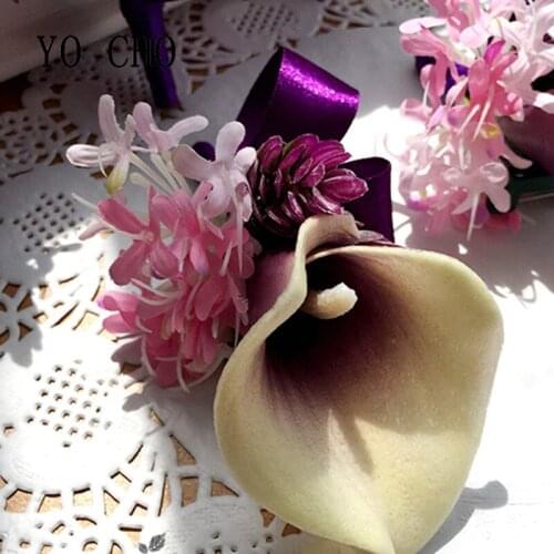 Fake Flower Boutonniere Wrist Corsage Wedding PU Calla Buttonhole Groom Boutonniere for Prom Wedding Witness Corsage Accessories