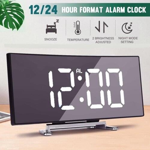 Led Alarm Clock Digital Child Electronic Alarm Clocks Curved Screen Mirror Temperature Clock with Snooze Function for Kids 2021