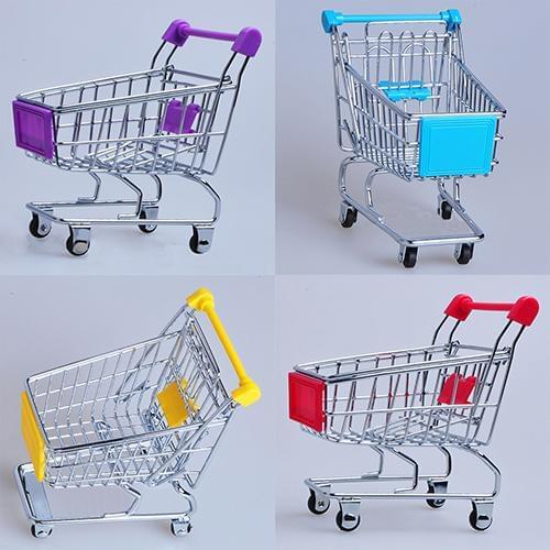 Baby pretend toy Supermarket Hand Trolley Mini Shopping Cart Desktop Decoration Storage Toy Gift Dollhouse Furniture Accessories