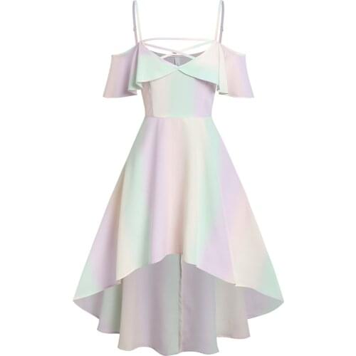 Wipalo Elegant Vacation Dress Women Cold Shoulder Colorful High Low Dress Plus Size Casual Vintage Party Dress Midi Robe 3XL