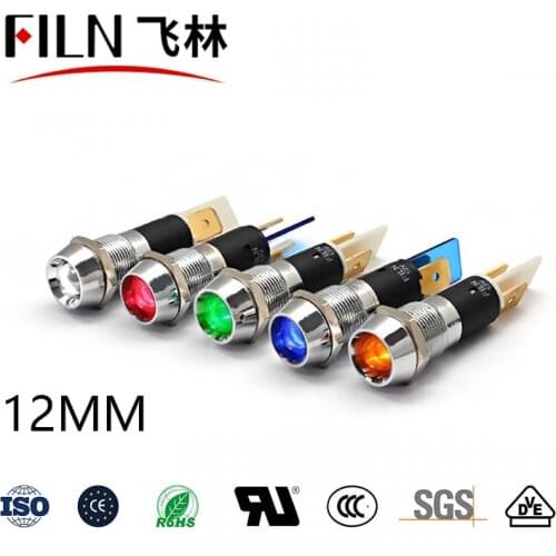 FILN Metal Concave head high quality indicator light 12v 24v 110v 220v led 16mm LED pilot lamp without wire