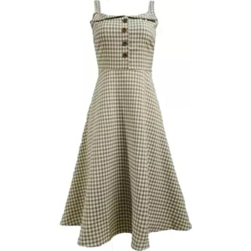Plaid Dress Women spring New fashion High quality retro Sling bottom plaid dress women
