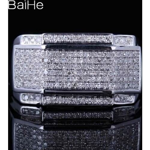 BAIHE Solid 10K White Gold Round Natural Diamonds кольца Wedding Band Fine Jewelry Diamond Ring for Man Ring кольцо
