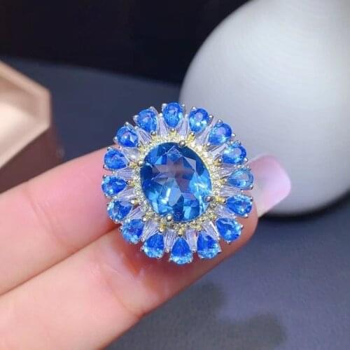 Natural Blue Topaz Ring for Women 925 Sterling Silver Big Gemstone 10*12mm Fine Jewelry Luxury Jewelry