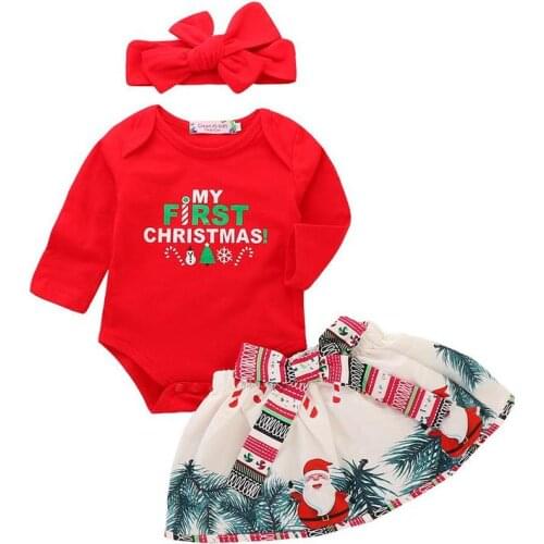 Baby Christmas three-piece suit Clothing Set Newborn Baby Girl Three Romper Tutu Dress Party Outfit Costume Set 3 6 9 18 Month