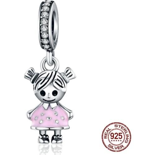 925 sterling silver boy girl couple enamel pendant fit bangle original bracelet charm woman jewelry necklace DIY making