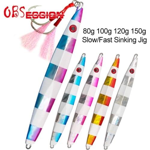 OBSESSION Metal Lead Jig Luminous Bait 80g100g Slow Sinking Artificial Fishing Lure pesca Jig Fish Carp Fishing With Assist Hook