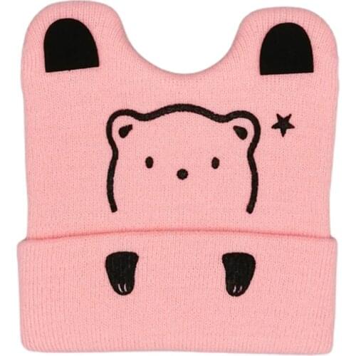 Cute Baby Bear Hat Cartoon Autumn Winter Spring Solid Color Children Hats Boys Girls Knitted Cap Soft Elastic Warm Hedging Hat