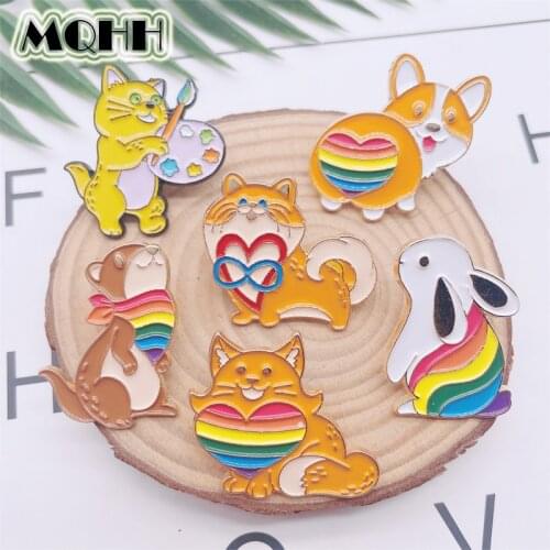 Cartoon Cute Animals Dogs Corgi Cat Bunny Squirrel Enamel Pins Color Love Alloy Brooch Badge Clothes Accessories Jewelry Gifts