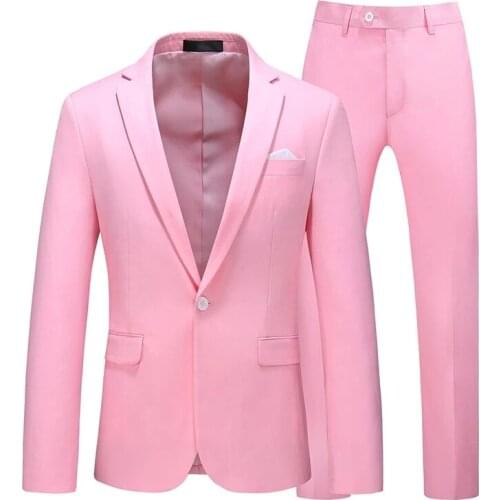 Mens Suit Jacket with Pant Candy Colors Slim Fit Formal Business Work Wedding Stage Tuxedo Groomsman White Pink Red Suits Sets